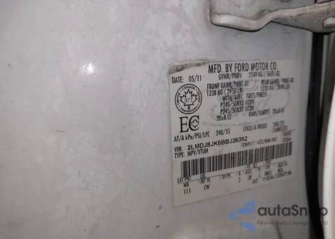 2011 Lincoln Mkx z USA, uszkodzony, nr VIN 2LMDJ8JK6BBJ26362